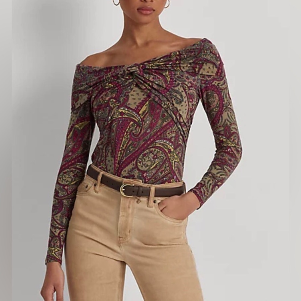 Lauren Ralph Lauren Paisley Jersey Off the Shoulder Top